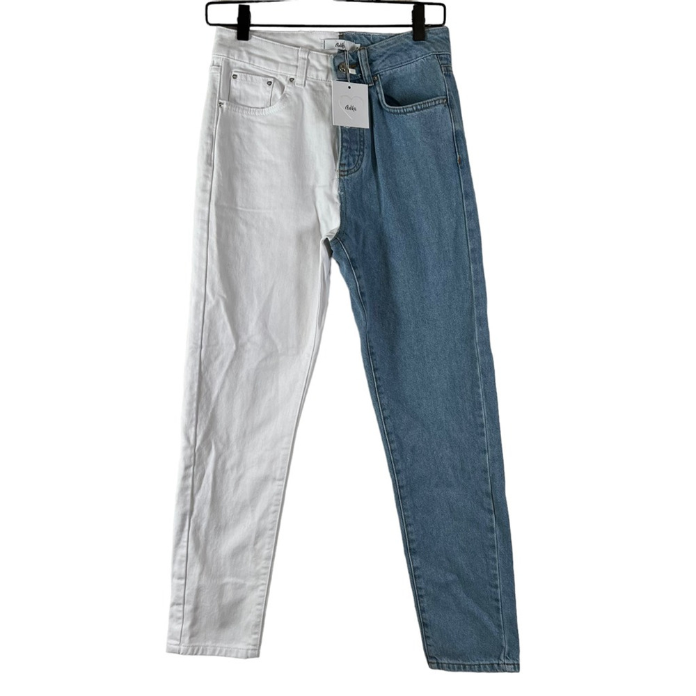 Adika Womens Skinny Jeans Blue White Pockets Button Fly Two Tone High Rise S New